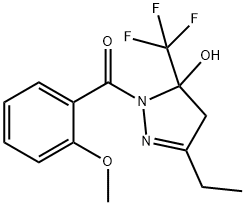 3-ethyl-1-(2-methoxybenzoyl)-5-(trifluoromethyl)-4,5-dihydro-1H-pyrazol-5-ol Struktur