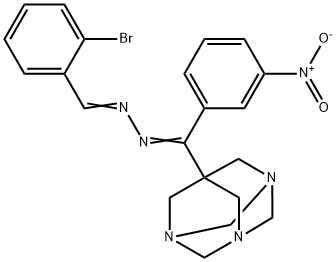 2-bromobenzaldehyde [{3-nitrophenyl}(1,3,5-triazatricyclo[3.3.1.1~3,7~]dec-7-yl)methylene]hydrazone Struktur