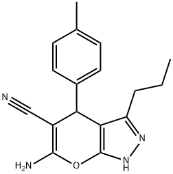 6-amino-4-(4-methylphenyl)-3-propyl-1,4-dihydropyrano[2,3-c]pyrazole-5-carbonitrile Struktur