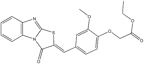 ethyl {2-methoxy-4-[(3-oxo[1,3]thiazolo[3,2-a]benzimidazol-2(3H)-ylidene)methyl]phenoxy}acetate Struktur