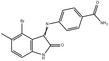 4-[(4-bromo-5-methyl-2-oxo-1,2-dihydro-3H-indol-3-ylidene)amino]benzamide Struktur