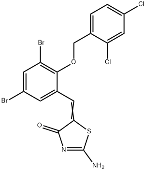 5-{3,5-dibromo-2-[(2,4-dichlorobenzyl)oxy]benzylidene}-2-imino-1,3-thiazolidin-4-one Struktur