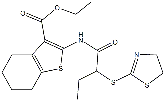 ethyl 2-{[2-(4,5-dihydro-1,3-thiazol-2-ylsulfanyl)butanoyl]amino}-4,5,6,7-tetrahydro-1-benzothiophene-3-carboxylate Struktur