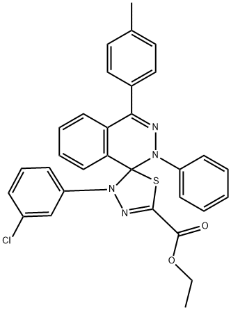 ethyl 4-(3-chlorophenyl)-4'-(4-methylphenyl)-2'-phenyl-1',2',4,5-tetrahydrospiro[1,3,4-thiadiazole-5,1'-phthalazine]-2-carboxylate Struktur