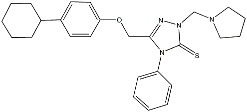 5-[(4-cyclohexylphenoxy)methyl]-4-phenyl-2-(1-pyrrolidinylmethyl)-2,4-dihydro-3H-1,2,4-triazole-3-thione Struktur