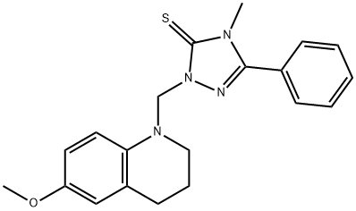 2-[(6-methoxy-3,4-dihydro-1(2H)-quinolinyl)methyl]-4-methyl-5-phenyl-2,4-dihydro-3H-1,2,4-triazole-3-thione Struktur