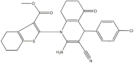 methyl 2-[2-amino-4-(4-chlorophenyl)-3-cyano-5-oxo-5,6,7,8-tetrahydro-1(4H)-quinolinyl]-4,5,6,7-tetrahydro-1-benzothiophene-3-carboxylate Struktur