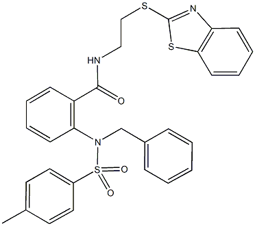 N-[2-(1,3-benzothiazol-2-ylsulfanyl)ethyl]-2-{benzyl[(4-methylphenyl)sulfonyl]amino}benzamide Struktur