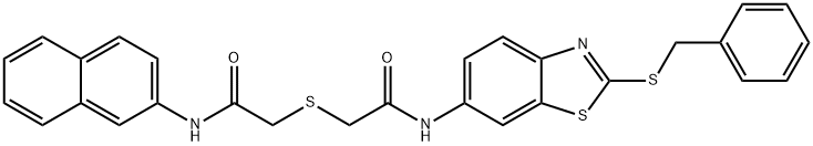 2-[(2-{[2-(benzylsulfanyl)-1,3-benzothiazol-6-yl]amino}-2-oxoethyl)sulfanyl]-N-(2-naphthyl)acetamide Struktur