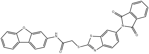 N-dibenzo[b,d]furan-3-yl-2-{[6-(1,3-dioxo-1,3-dihydro-2H-isoindol-2-yl)-1,3-benzothiazol-2-yl]sulfanyl}acetamide Struktur