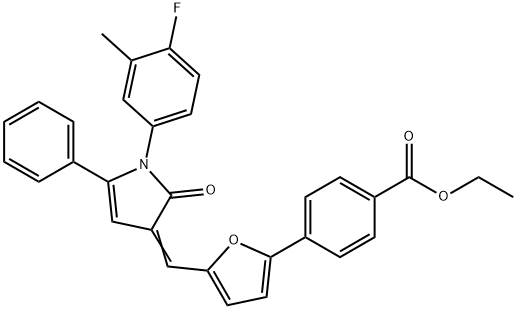 ethyl 4-(5-{[1-(4-fluoro-3-methylphenyl)-2-oxo-5-phenyl-1,2-dihydro-3H-pyrrol-3-ylidene]methyl}-2-furyl)benzoate Struktur