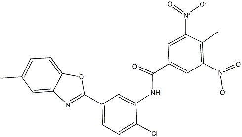 N-[2-chloro-5-(5-methyl-1,3-benzoxazol-2-yl)phenyl]-3,5-bisnitro-4-methylbenzamide Struktur