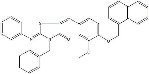 3-benzyl-5-[3-methoxy-4-(1-naphthylmethoxy)benzylidene]-2-(phenylimino)-1,3-thiazolidin-4-one Struktur