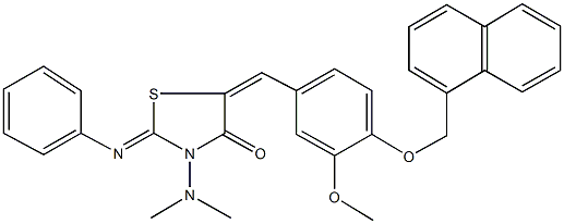 3-(dimethylamino)-5-[3-methoxy-4-(1-naphthylmethoxy)benzylidene]-2-(phenylimino)-1,3-thiazolidin-4-one Struktur