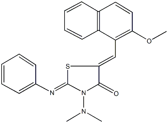 3-(dimethylamino)-5-[(2-methoxy-1-naphthyl)methylene]-2-(phenylimino)-1,3-thiazolidin-4-one Struktur