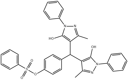 4-[bis(5-hydroxy-3-methyl-1-phenyl-1H-pyrazol-4-yl)methyl]phenyl benzenesulfonate Struktur