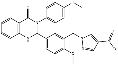 2-[3-({4-nitro-1H-pyrazol-1-yl}methyl)-4-methoxyphenyl]-3-(4-methoxyphenyl)-2,3-dihydro-4(1H)-quinazolinone Struktur