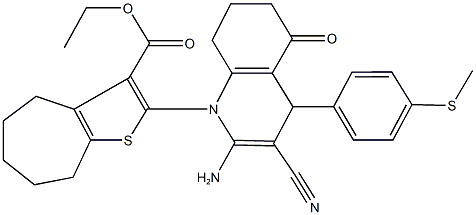 ethyl 2-(2-amino-3-cyano-4-[4-(methylsulfanyl)phenyl]-5-oxo-5,6,7,8-tetrahydro-1(4H)-quinolinyl)-5,6,7,8-tetrahydro-4H-cyclohepta[b]thiophene-3-carboxylate Struktur