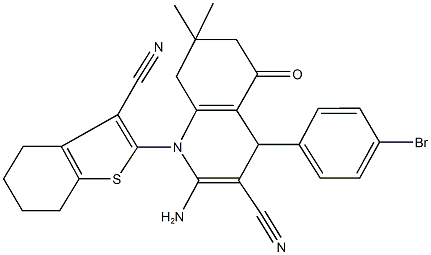 2-amino-4-(4-bromophenyl)-1-(3-cyano-4,5,6,7-tetrahydro-1-benzothien-2-yl)-7,7-dimethyl-5-oxo-1,4,5,6,7,8-hexahydro-3-quinolinecarbonitrile Struktur