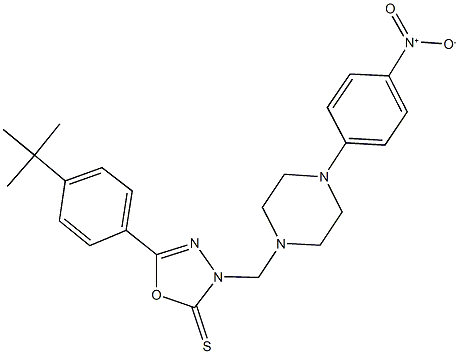 5-(4-tert-butylphenyl)-3-[(4-{4-nitrophenyl}-1-piperazinyl)methyl]-1,3,4-oxadiazole-2(3H)-thione Struktur