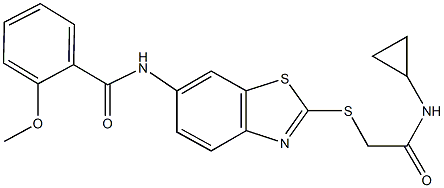 N-(2-{[2-(cyclopropylamino)-2-oxoethyl]sulfanyl}-1,3-benzothiazol-6-yl)-2-methoxybenzamide Struktur