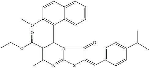 ethyl 2-(4-isopropylbenzylidene)-5-(2-methoxy-1-naphthyl)-7-methyl-3-oxo-2,3-dihydro-5H-[1,3]thiazolo[3,2-a]pyrimidine-6-carboxylate Struktur