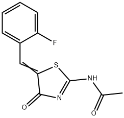 N-[5-(2-fluorobenzylidene)-4-oxo-1,3-thiazolidin-2-ylidene]acetamide Struktur