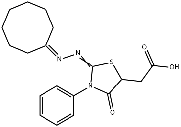 [2-(cyclooctylidenehydrazono)-4-oxo-3-phenyl-1,3-thiazolidin-5-yl]acetic acid Struktur