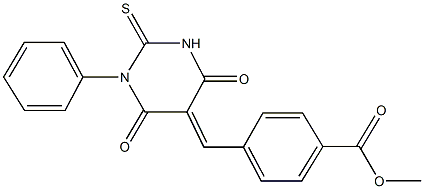 methyl 4-[(4,6-dioxo-1-phenyl-2-thioxotetrahydro-5(2H)-pyrimidinylidene)methyl]benzoate Struktur