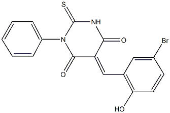 5-(5-bromo-2-hydroxybenzylidene)-1-phenyl-2-thioxodihydro-4,6(1H,5H)-pyrimidinedione Struktur