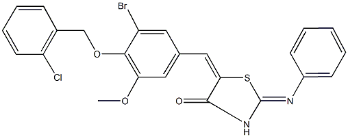 5-{3-bromo-4-[(2-chlorobenzyl)oxy]-5-methoxybenzylidene}-2-(phenylimino)-1,3-thiazolidin-4-one Struktur