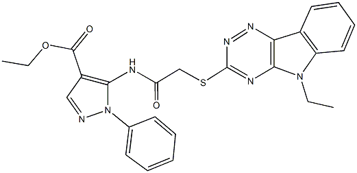 ethyl 5-({[(5-ethyl-5H-[1,2,4]triazino[5,6-b]indol-3-yl)sulfanyl]acetyl}amino)-1-phenyl-1H-pyrazole-4-carboxylate Struktur