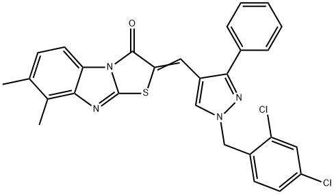 2-{[1-(2,4-dichlorobenzyl)-3-phenyl-1H-pyrazol-4-yl]methylene}-7,8-dimethyl[1,3]thiazolo[3,2-a]benzimidazol-3(2H)-one Struktur