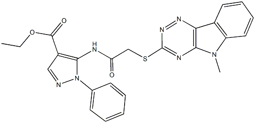 ethyl 5-({[(5-methyl-5H-[1,2,4]triazino[5,6-b]indol-3-yl)sulfanyl]acetyl}amino)-1-phenyl-1H-pyrazole-4-carboxylate Struktur