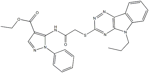 ethyl 1-phenyl-5-({[(5-propyl-5H-[1,2,4]triazino[5,6-b]indol-3-yl)sulfanyl]acetyl}amino)-1H-pyrazole-4-carboxylate Struktur