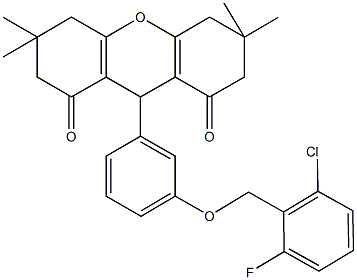 9-{3-[(2-chloro-6-fluorobenzyl)oxy]phenyl}-3,3,6,6-tetramethyl-3,4,5,6,7,9-hexahydro-1H-xanthene-1,8(2H)-dione Struktur