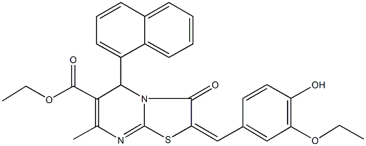 ethyl 2-(3-ethoxy-4-hydroxybenzylidene)-7-methyl-5-(1-naphthyl)-3-oxo-2,3-dihydro-5H-[1,3]thiazolo[3,2-a]pyrimidine-6-carboxylate Struktur