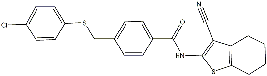 4-{[(4-chlorophenyl)sulfanyl]methyl}-N-(3-cyano-4,5,6,7-tetrahydro-1-benzothien-2-yl)benzamide Struktur