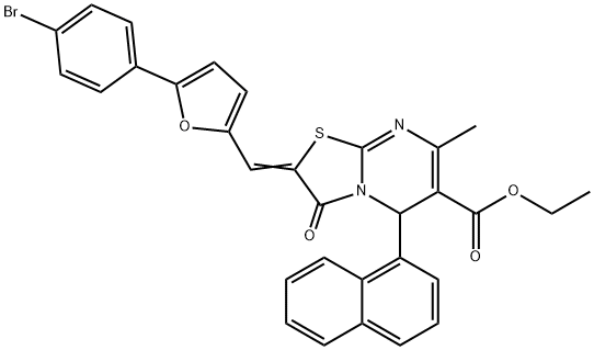 ethyl 2-{[5-(4-bromophenyl)-2-furyl]methylene}-7-methyl-5-(1-naphthyl)-3-oxo-2,3-dihydro-5H-[1,3]thiazolo[3,2-a]pyrimidine-6-carboxylate Struktur