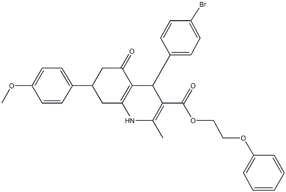 2-phenoxyethyl 4-(4-bromophenyl)-7-(4-methoxyphenyl)-2-methyl-5-oxo-1,4,5,6,7,8-hexahydro-3-quinolinecarboxylate Struktur