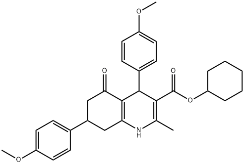 cyclohexyl 4,7-bis(4-methoxyphenyl)-2-methyl-5-oxo-1,4,5,6,7,8-hexahydro-3-quinolinecarboxylate Struktur