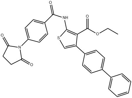 ethyl 4-[1,1'-biphenyl]-4-yl-2-{[4-(2,5-dioxo-1-pyrrolidinyl)benzoyl]amino}-3-thiophenecarboxylate Struktur