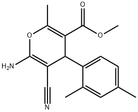 methyl 6-amino-5-cyano-4-(2,4-dimethylphenyl)-2-methyl-4H-pyran-3-carboxylate Struktur