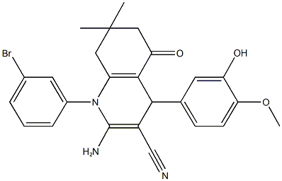 2-amino-1-(3-bromophenyl)-4-(3-hydroxy-4-methoxyphenyl)-7,7-dimethyl-5-oxo-1,4,5,6,7,8-hexahydro-3-quinolinecarbonitrile Struktur