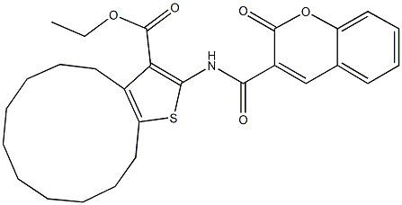 ethyl 2-{[(2-oxo-2H-chromen-3-yl)carbonyl]amino}-4,5,6,7,8,9,10,11,12,13-decahydrocyclododeca[b]thiophene-3-carboxylate Struktur