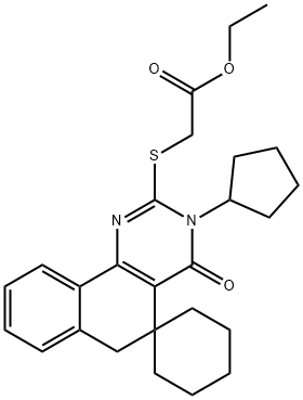 ethyl [(3-cyclopentyl-4-oxo-3,4,5,6-tetrahydrospiro(benzo[h]quinazoline-5,1'-cyclohexane)-2-yl)sulfanyl]acetate Struktur