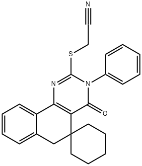 {[3-phenyl-4-oxo-3,4,5,6-tetrahydrospiro(benzo[h]quinazoline-5,1'-cyclohexane)-2-yl]sulfanyl}acetonitrile Struktur