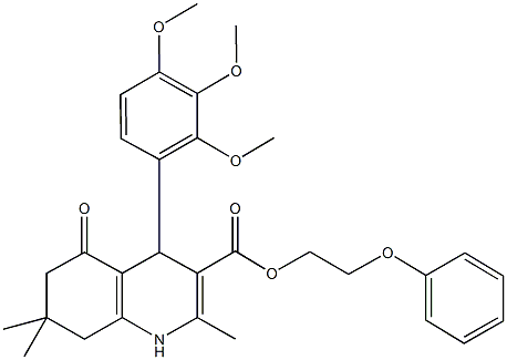 2-phenoxyethyl 2,7,7-trimethyl-5-oxo-4-(2,3,4-trimethoxyphenyl)-1,4,5,6,7,8-hexahydro-3-quinolinecarboxylate Struktur