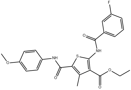 ethyl 2-[(3-fluorobenzoyl)amino]-5-[(4-methoxyanilino)carbonyl]-4-methyl-3-thiophenecarboxylate Struktur