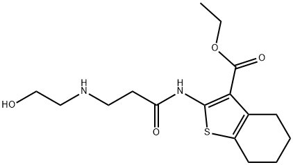 ethyl 2-({3-[(2-hydroxyethyl)amino]propanoyl}amino)-4,5,6,7-tetrahydro-1-benzothiophene-3-carboxylate Struktur